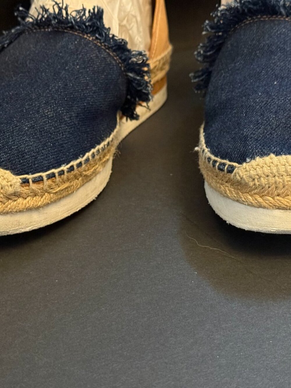 Authentic See by Chloé Denim Frayed Wedge Sandals (8) - Picture 7 of 14
